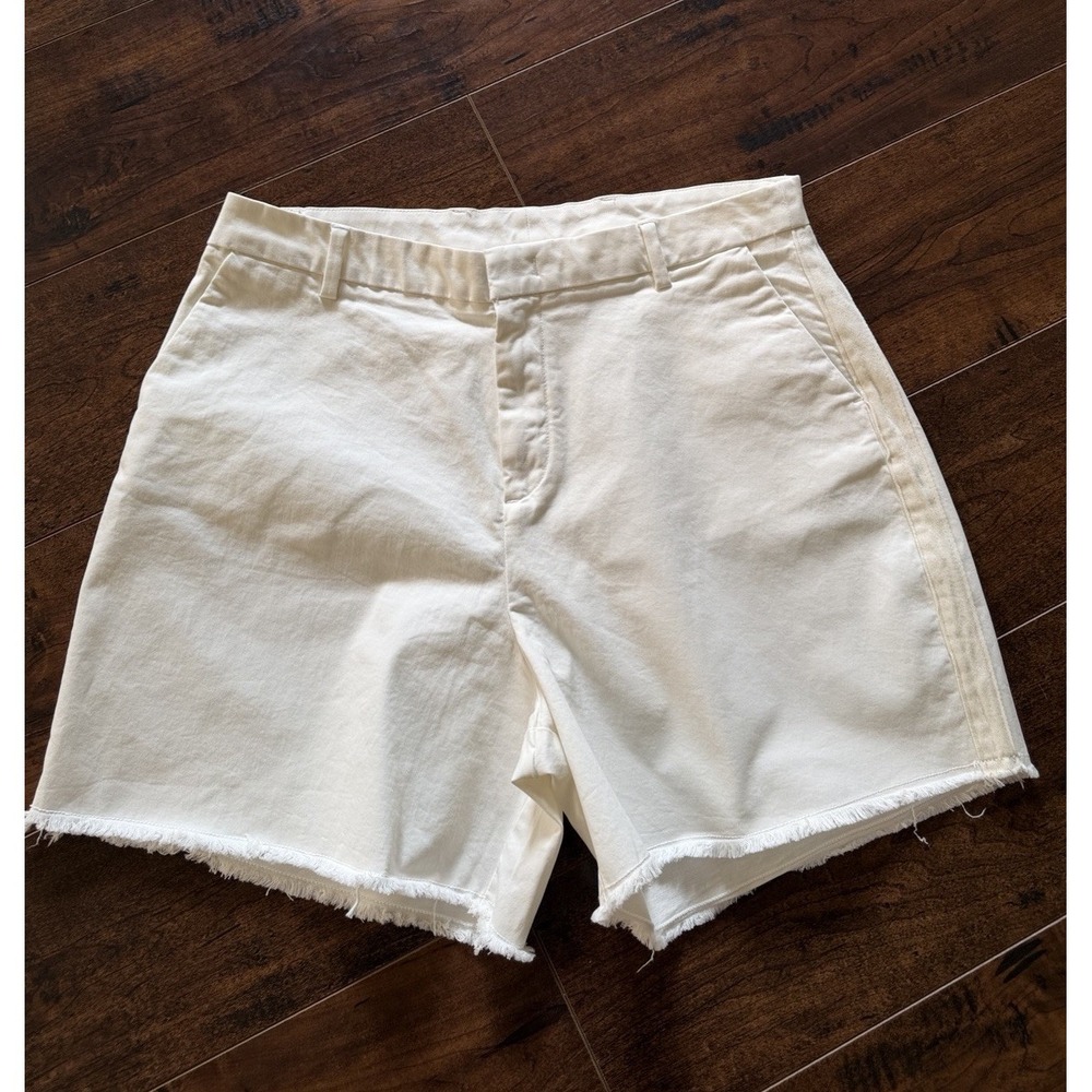 Unsubscribed High-Rise Shorts Women's 12 Ivory Cotton Frayed AEO NEW $228